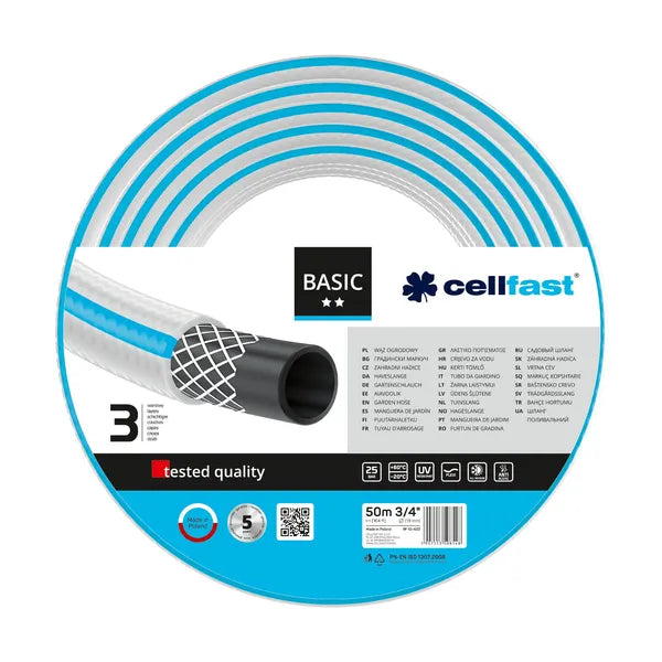 Cellfast Basic kerti locsolótömlő 3/4″ 50 m, 3 rétegű, UV álló