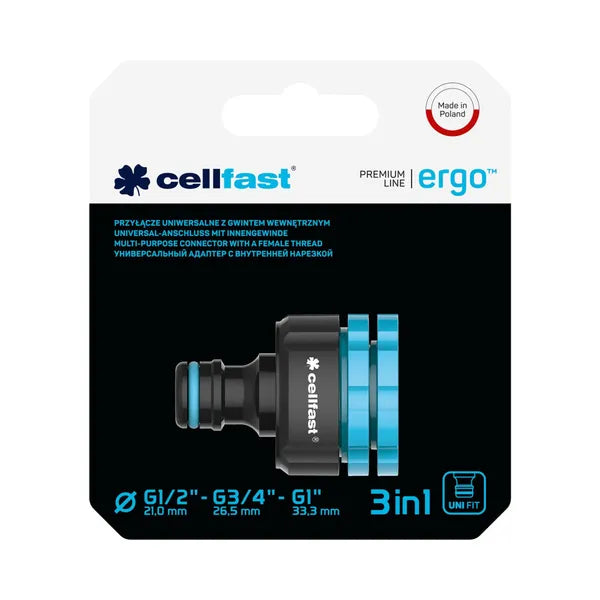 Cellfast Ergo belső menetes tömlőcsatlakozó, 1/2″–3/4″–1″, 6 bar