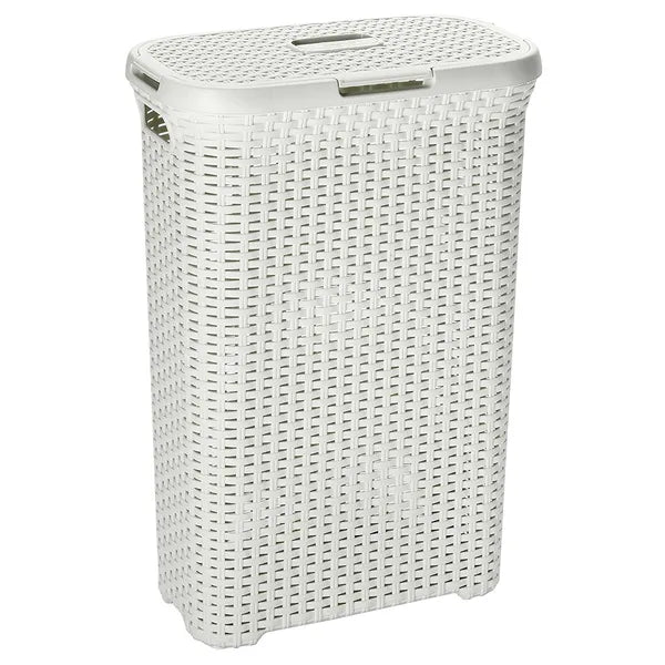 Curver Natural Style krém 40 L szennyeskosár, szellőző rattan hatással