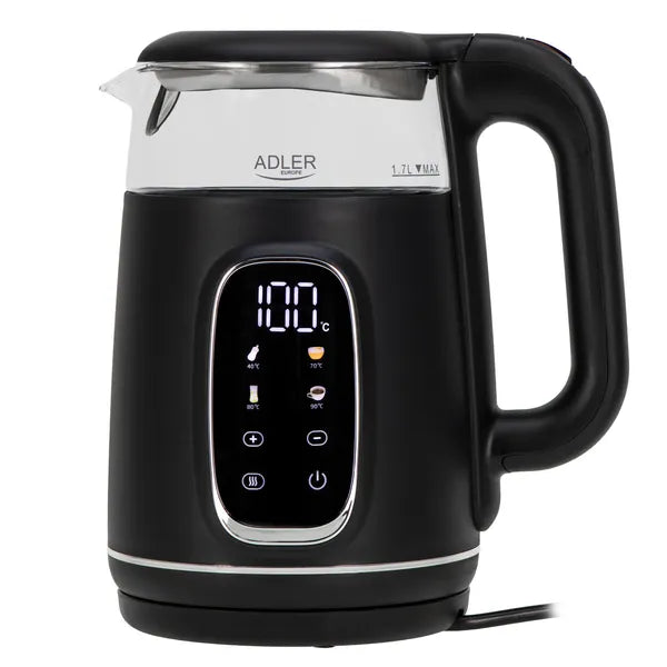 Adler AD 1305 üveg vízforraló 1,7 l fekete/ezüst hőfokszabályzóval