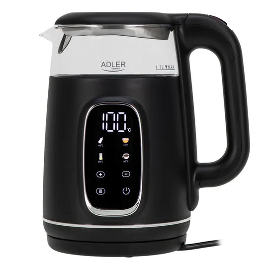 Adler AD 1305 üveg vízforraló 1,7 l fekete/ezüst hőfokszabályzóval