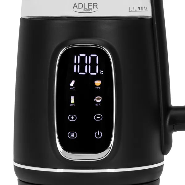 Adler AD 1305 üveg vízforraló 1,7 l fekete/ezüst hőfokszabályzóval