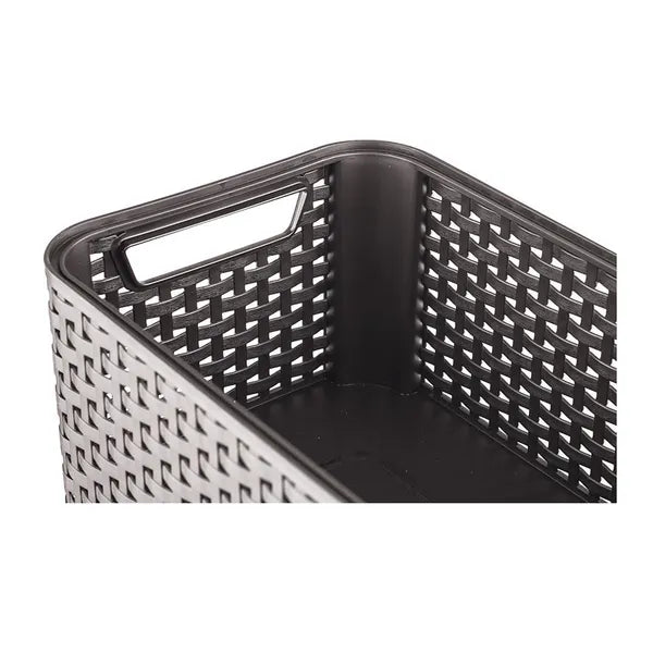 Curver Rattan Style L fedeles műanyag tárolókosár, sötétbarna