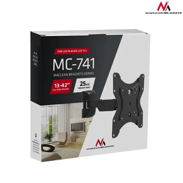 Maclean MC-741 TV/monitor fali konzol, 13-42”, 25 kg, fekete, VESA 75-200