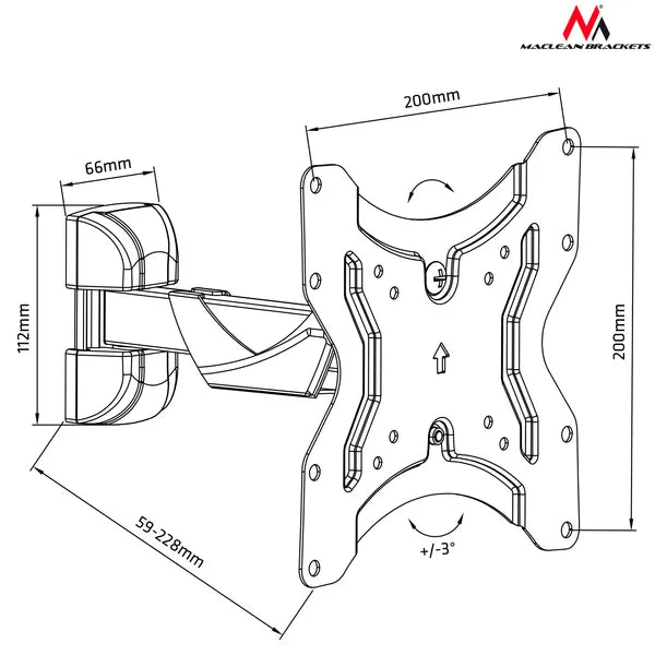 Maclean MC-741 TV/monitor fali konzol, 13-42”, 25 kg, fekete, VESA 75-200