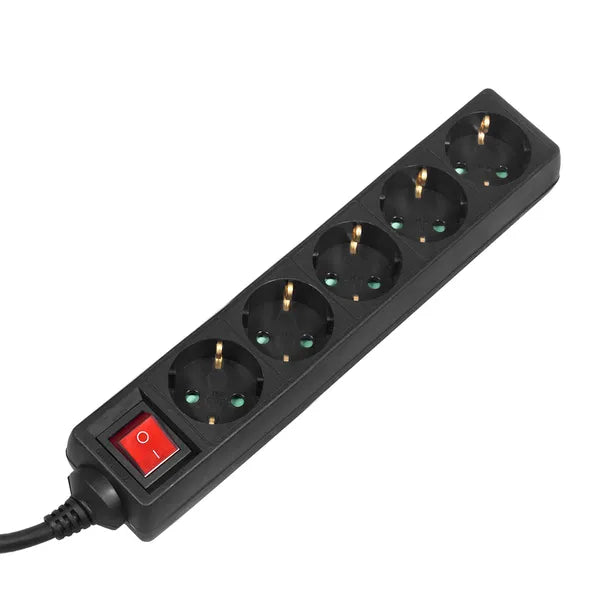 Maclean 5-aljzatos elosztó, 1,4 m, 3500 W, kapcsoló, fekete, Schuko