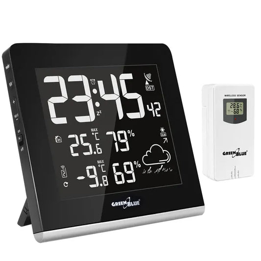 GreenBlue GB151 vezeték nélküli időjárás-állomás, 9 színű VA LCD, DCF