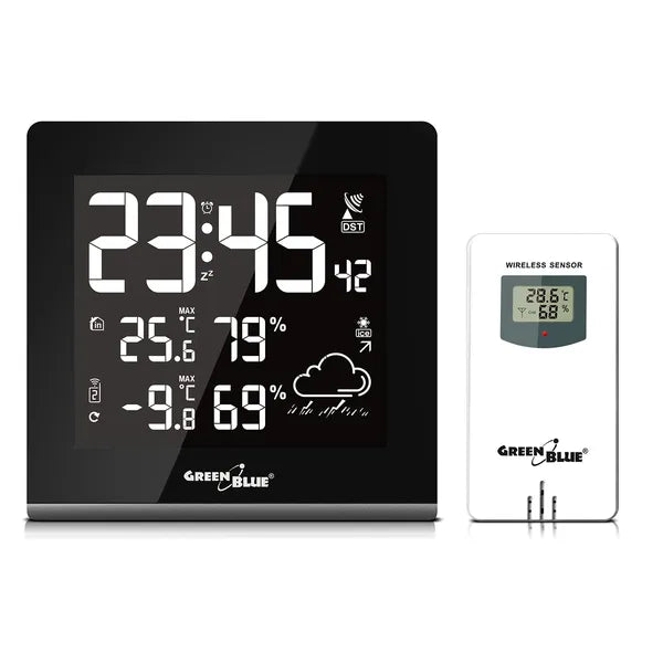 GreenBlue GB151 vezeték nélküli időjárás-állomás, 9 színű VA LCD, DCF