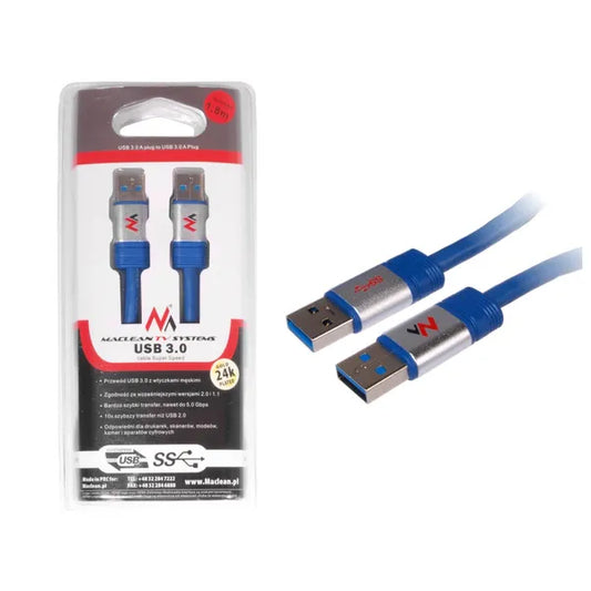 USB 3.0 A–A kábel, 1,8 m, aranyozott csatlakozó, Maclean MCTV-606
