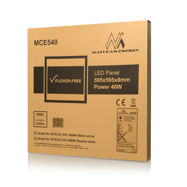Maclean led panel 40w, meleg fehér, flicker-free, 595x595mm