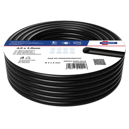 Mikroöntöző PVC tömlő, 4 mm belső Ø, 1 mm fal, 50 m fekete