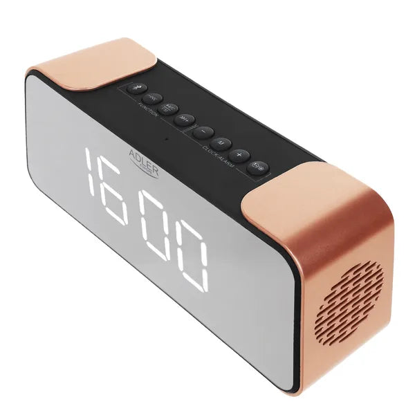 Adler AD 1190 rézszínű vezeték nélküli FM/Bluetooth ébresztőóra LED-del