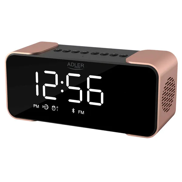 Adler AD 1190 rézszínű vezeték nélküli FM/Bluetooth ébresztőóra LED-del