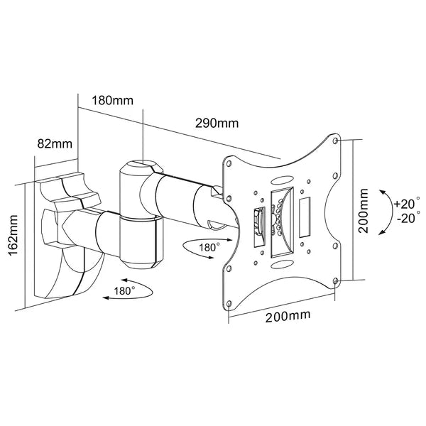 Univerzális fali TV- és monitortartó, 13–42″, 30 kg, VESA 200×200, fekete
