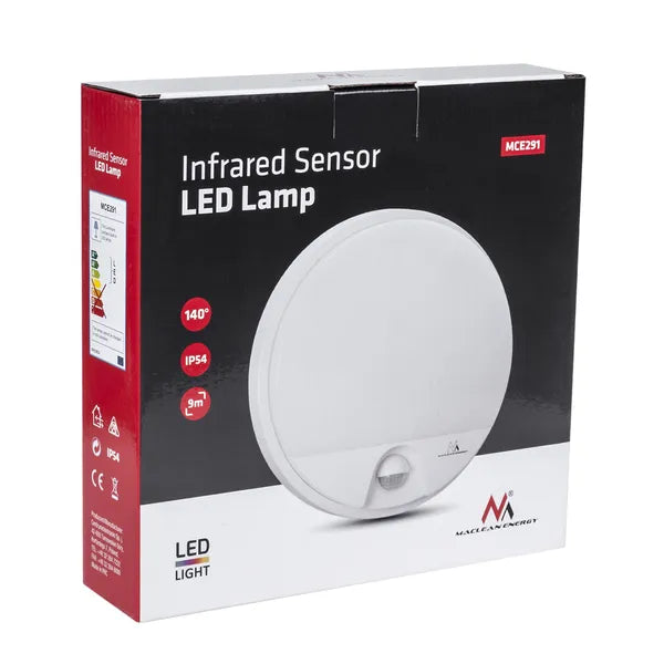 LED lámpa PIR mozgásérzékelővel, 15 W, IP54, 1100 lm, 4000 K, fehér