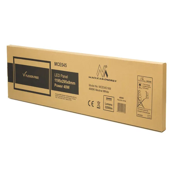 Slim LED mennyezeti panel 40 W, 3200 lm, 1195×295 mm, 4000 K, flicker-free