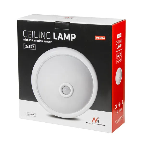 Mennyezeti lámpatest PIR mozgásérzékelővel, 2×E27 (LED/40 W), 220 V