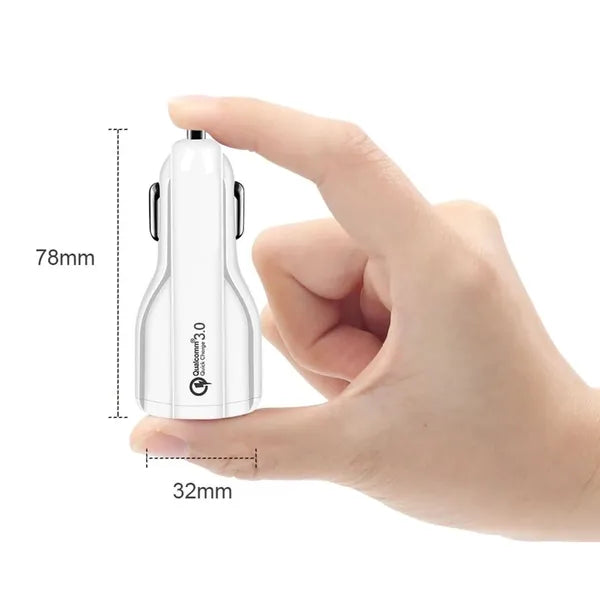 Autós USB töltő 2× porttal, QC 3.0, 30 W, 12–24 V, fehér