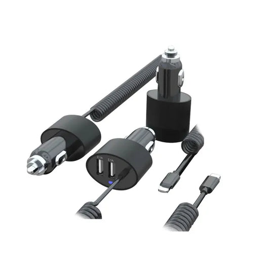 Maclean autós gyorstöltő 2×USB + Lightning spirálkábel 1,8 m, 5,2 A, 12/24 V