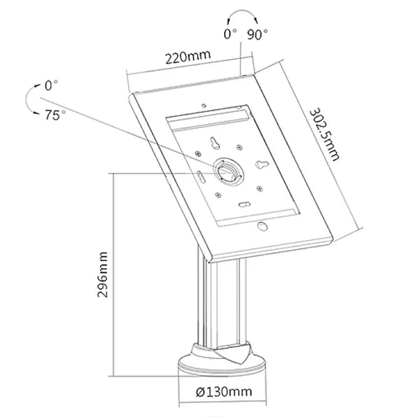 Asztali zárható iPad állvány 0–75° döntéssel, iPad 2-Air2, fehér/fekete