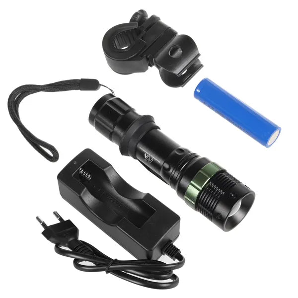 Cree LED biciklilámpa készlet 200 lm zoom, akku+USB töltő, Maclean MCE175