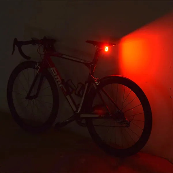 Kerékpár hátsó LED lámpa 125 lm, USB-s akkumulátor, fény- és fékérzékelő