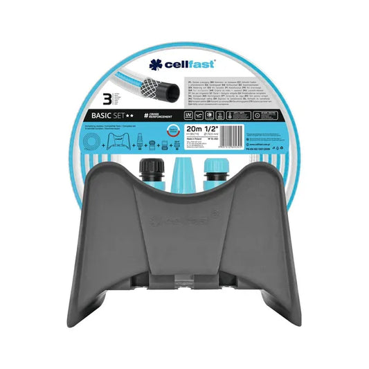 Cellfast Basic 3 rétegű kerti locsoló szett fali tartóval, 1/2″ 20 m UV-álló