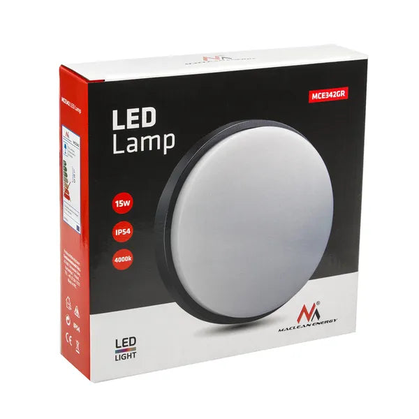 Szürke LED fali-mennyezeti lámpa 15W 1100lm 4000K IP54
