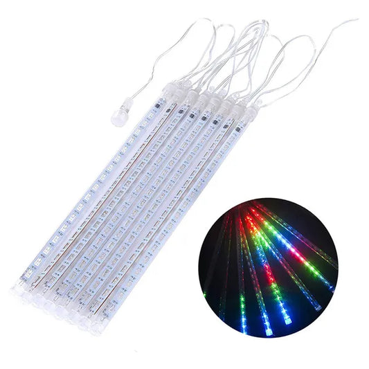 Napelemes LED fényfüzér 2,4 m, 8 csillogó jégcsappal, 144 RGB LED, IP44