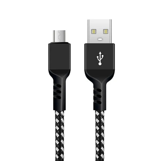 Micro USB kábel 2 m, fekete, 2.4A gyorstöltés, nylon fonott