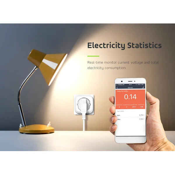 WiFi okos konnektor, F típus, 3680 W, energiafogyasztás-mérő és időzítő