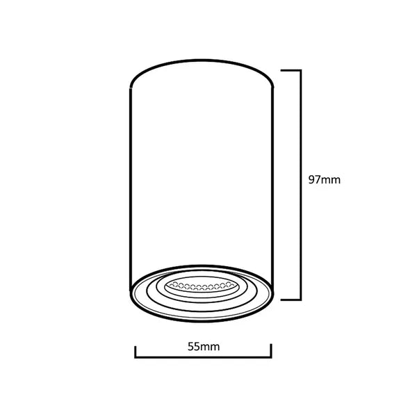 Felületre szerelhető kerek alumínium GU10 lámpatest, 55×100 mm, fekete