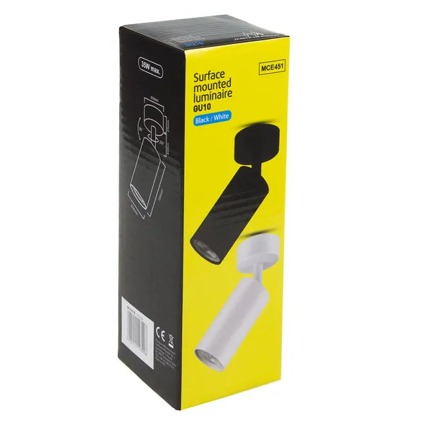 Forgatható GU10 alu fal/mennyezeti spotlámpa, fekete, Ø55×100 mm