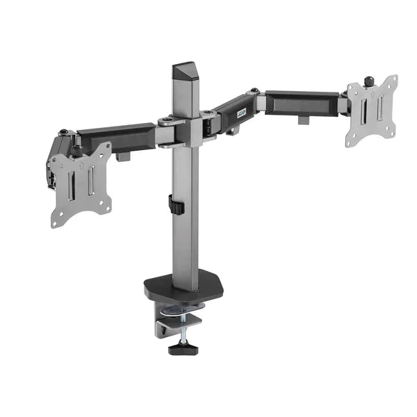 Kétmonitoros állítható asztali tartó 17–32″, 2×9 kg, VESA 75x75/100x100