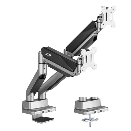 Kétmonitoros gázrugós asztali tartó 17–35” 2×15 kg VESA 75/100