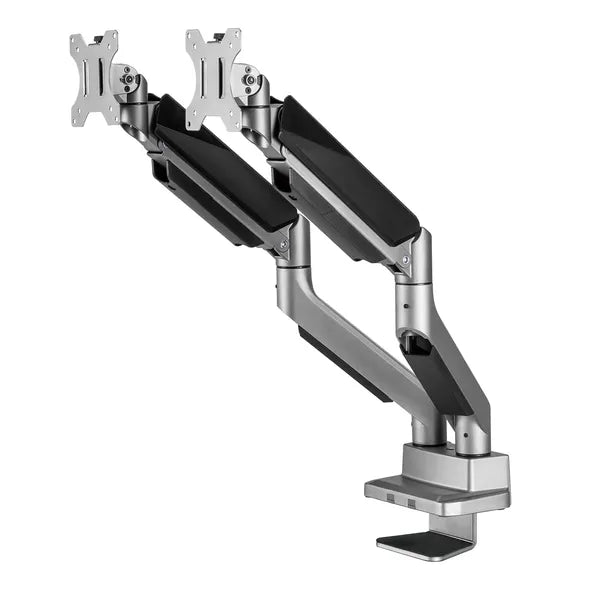 Kétmonitoros gázrugós asztali tartó 17–35” 2×15 kg VESA 75/100
