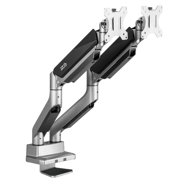 Kétmonitoros gázrugós asztali tartó 17–35” 2×15 kg VESA 75/100