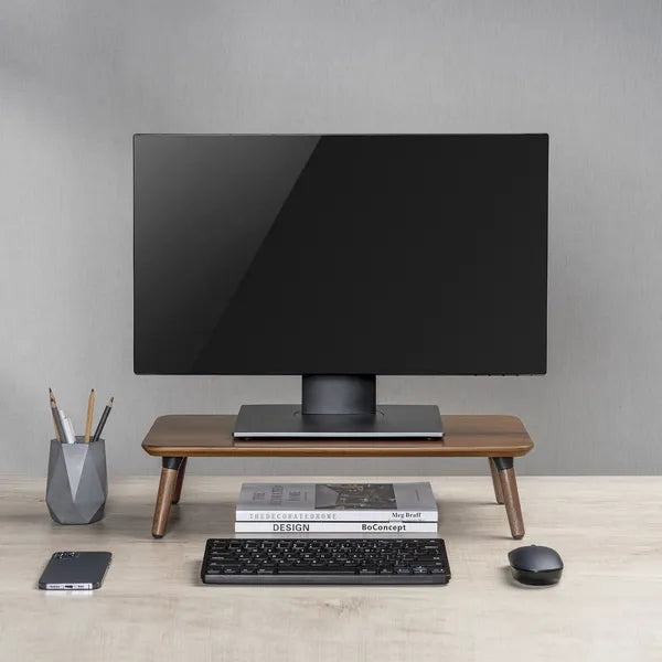 Maclean fa monitor- és laptopállvány, 50×24×12 cm, fekete dió, 20 kg