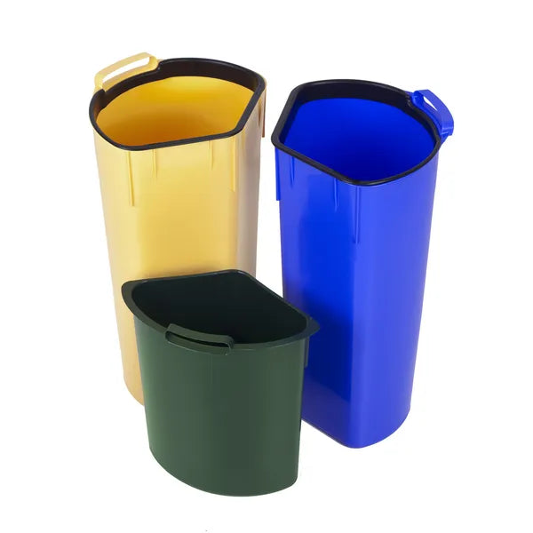 Háromrekeszes szelektív szemetes, pedálos, 40 l, fekete műanyag