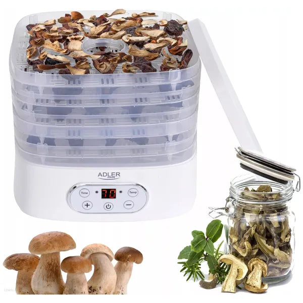 Adler AD 6658 élelmiszer-szárító, 5 tálca, LCD, 550 W, 35-70 °C
