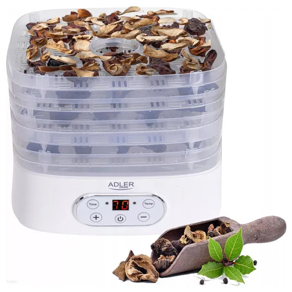 Adler AD 6658 élelmiszer-szárító, 5 tálca, LCD, 550 W, 35-70 °C