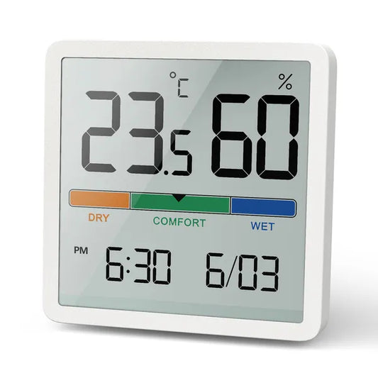 Digitális hőmérő-páratartalom-mérő óra-dátum funkcióval, CR2032, -9,9–60°C