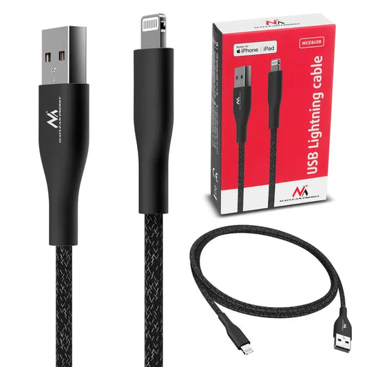 Maclean MFi USB-A – Lightning kábel, 2.4 A, 1 m, fekete, nylon