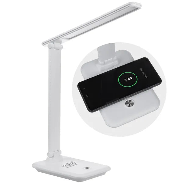 LED asztali lámpa 9W, 3000-6500K fényerőszabályzóval és Qi töltővel, 450lm, fehér