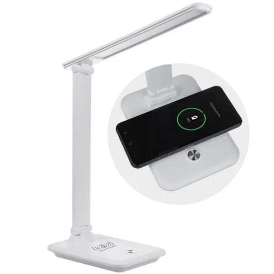 LED asztali lámpa 9W, 3000-6500K fényerőszabályzóval és Qi töltővel, 450lm, fehér