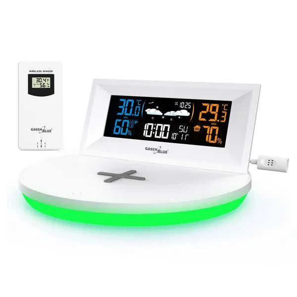 Vezeték nélküli időjárás-állomás Qi töltővel, színes LCD, külső szenzor, GB213