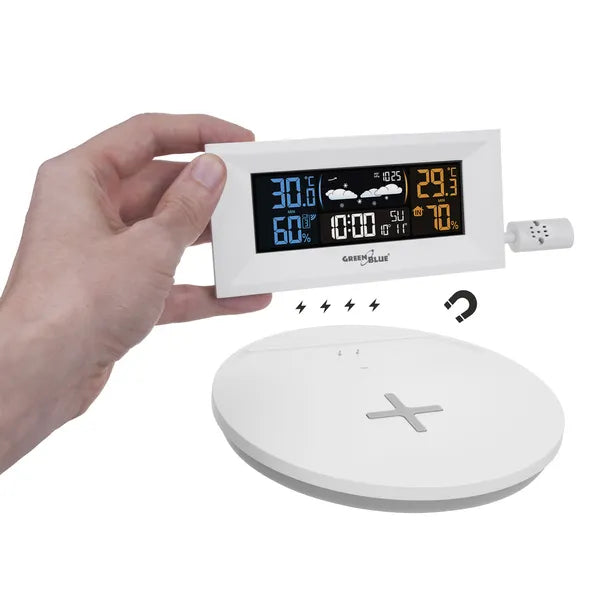 Vezeték nélküli időjárás-állomás Qi töltővel, színes LCD, külső szenzor, GB213