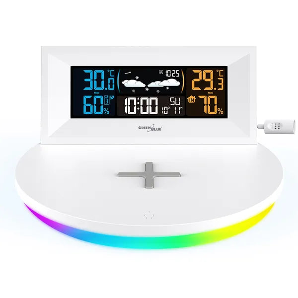 Vezeték nélküli időjárás-állomás Qi töltővel, színes LCD, külső szenzor, GB213