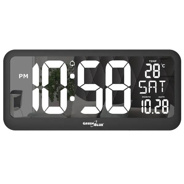 GreenBlue GB214 nagy LED falióra hőmérséklet-, dátum- és napkijelzéssel 37×17 cm