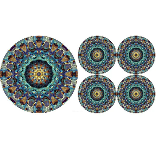 Barcelona mintás 5 részes kerek filc alátét szett, Ø33+4×16 cm